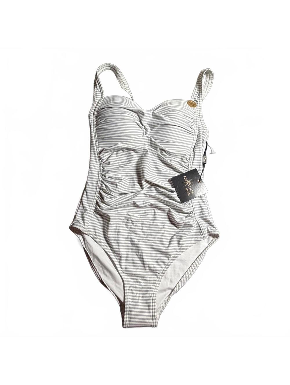 NIP TUCK gray horizontal stripe molded multi cup fit one piece swimsuit